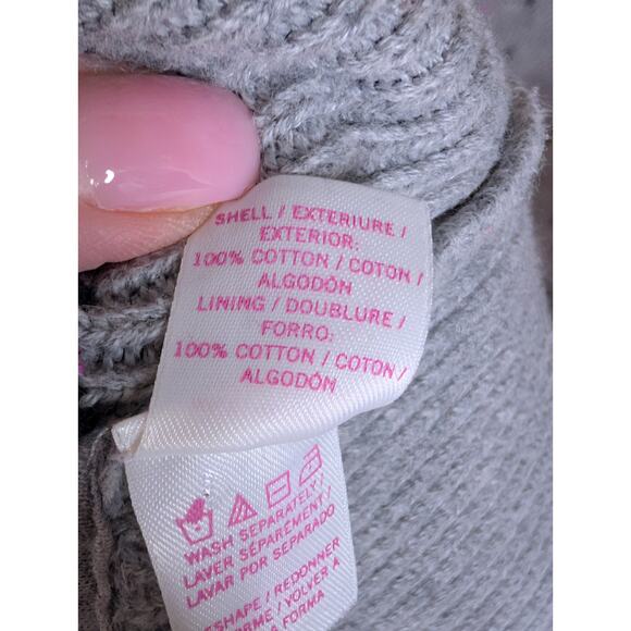 VTG Y2K Victorias Secret PINK Gray Knit Fair Isle‎ Cozy Logo Cardigan Hoodie SML - Picture 9 of 10